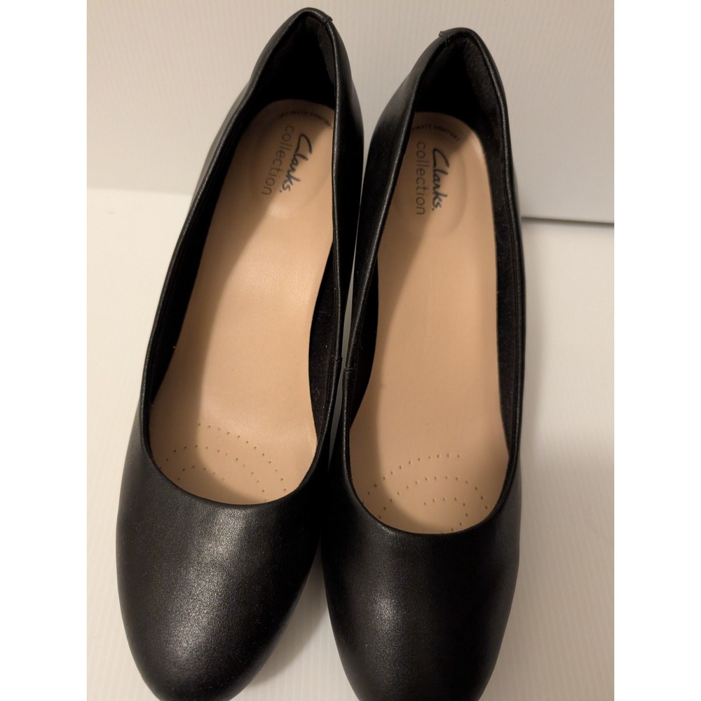 Clarks Women Shoes 11W Adriel Viola Dress Pump Heels Round Toe Black Leather - Picture 3 of 10